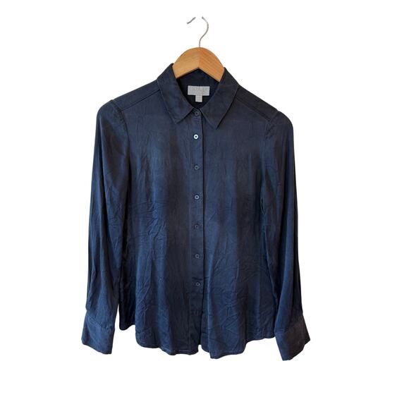PURE Collection Long Sleeve 100% Silk Button Up Shirt Blue Women's Size US 4 - Picture 1 of 9